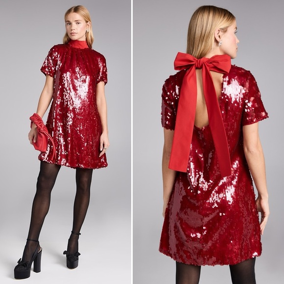 STAUD Dresses & Skirts - NWT STAUD Mini Ilana‎ Dress Poinsettia Sequins Size XS